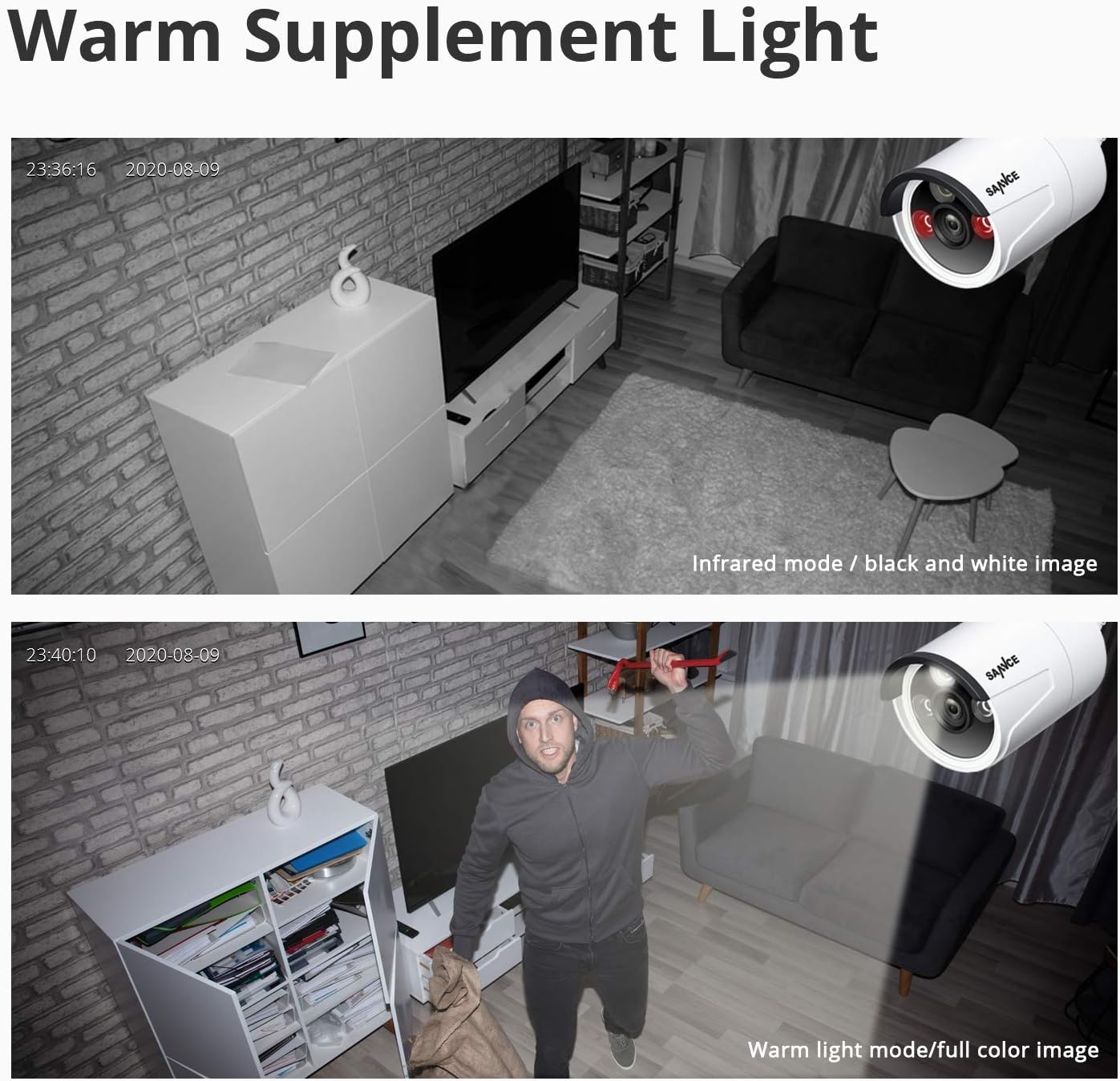 Detalle de SANNCE Telecamera IP WiFi 3MP per Sistema di Sicurezza – 2 Telecamere CCTV Wireless da Esterno, IP66, Rilevazione Movimento e Visione Notturna