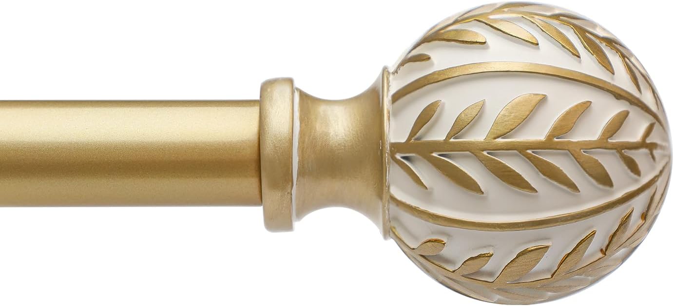 Detalle de QDWIS CA-QD-01-GD-36-120 Boho Gold Curtain Rod, 66–120 in, Leaf Finials