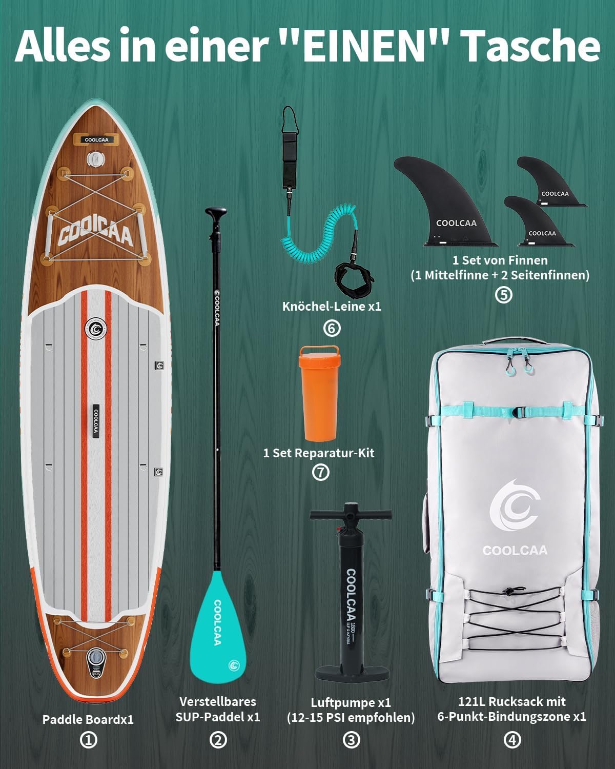 Detalle de COOLCAA SUP Board 355 cm – Extra Großes aufblasbares Stand-Up Paddle Board Set
