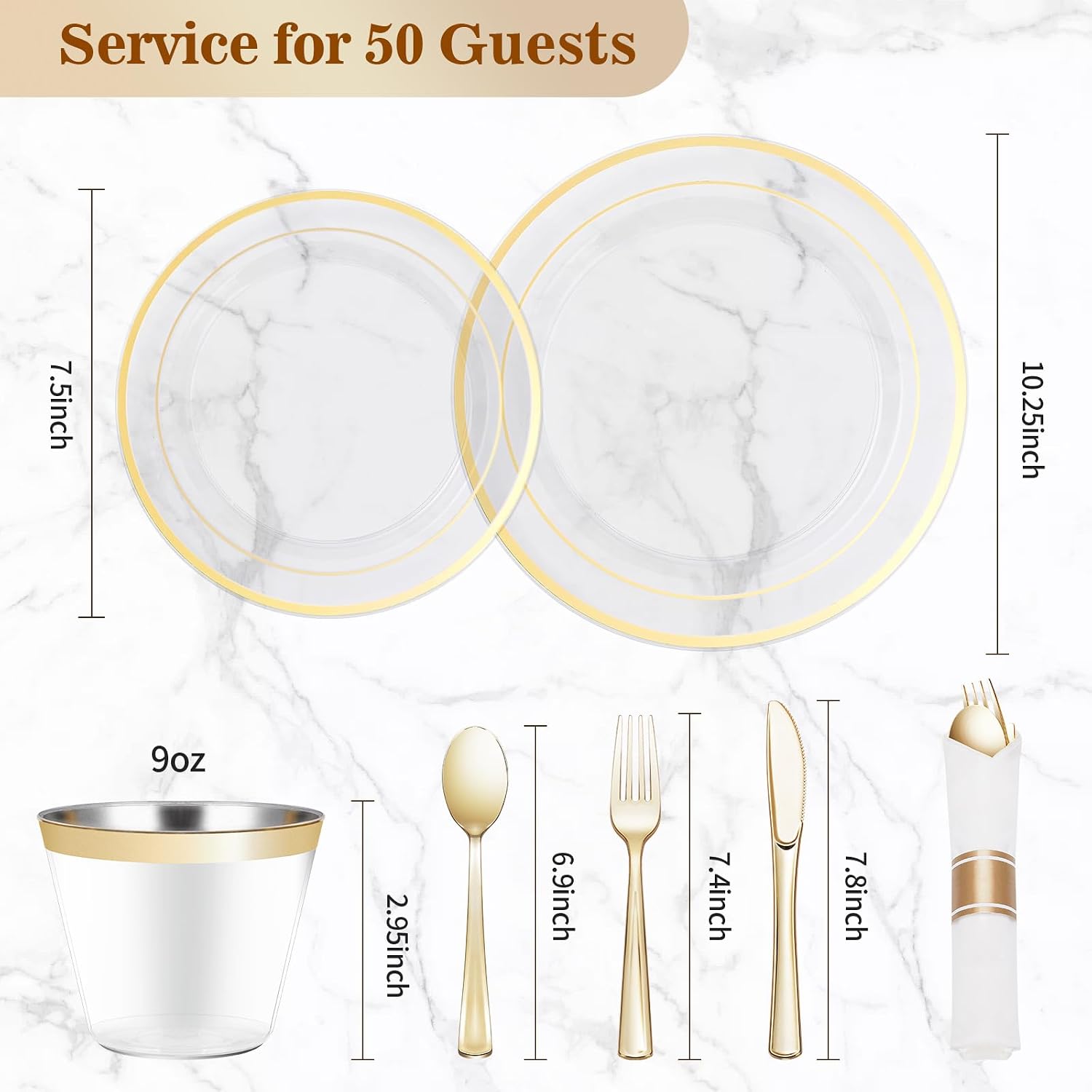 Detalle 2 de BESTVIP TMQJS-350 350-Piece Dinnerware Set for 50 Guests, White and Gold