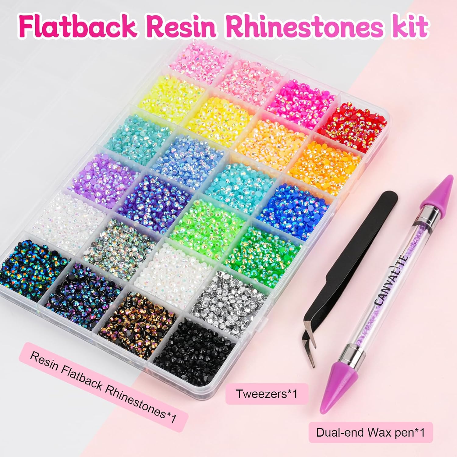 Detalle de 30000 PCS Resin Jelly Rhinestones Bedazzling Kit – 3mm Flat Back Nail Gems with Tweezers and Pen