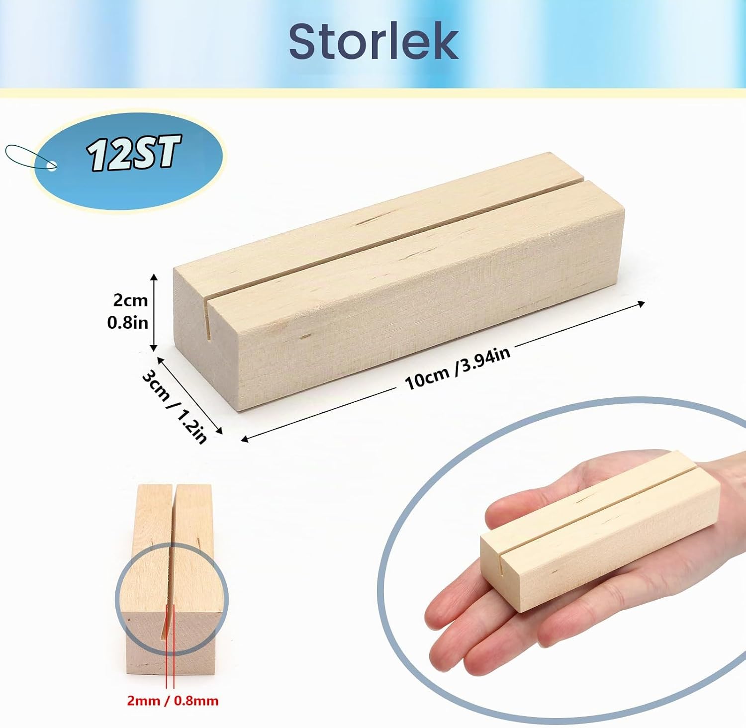Detalle 2 de Naler N6378-N6379 korthållare i bokträ, 12-pack för menyer och foton