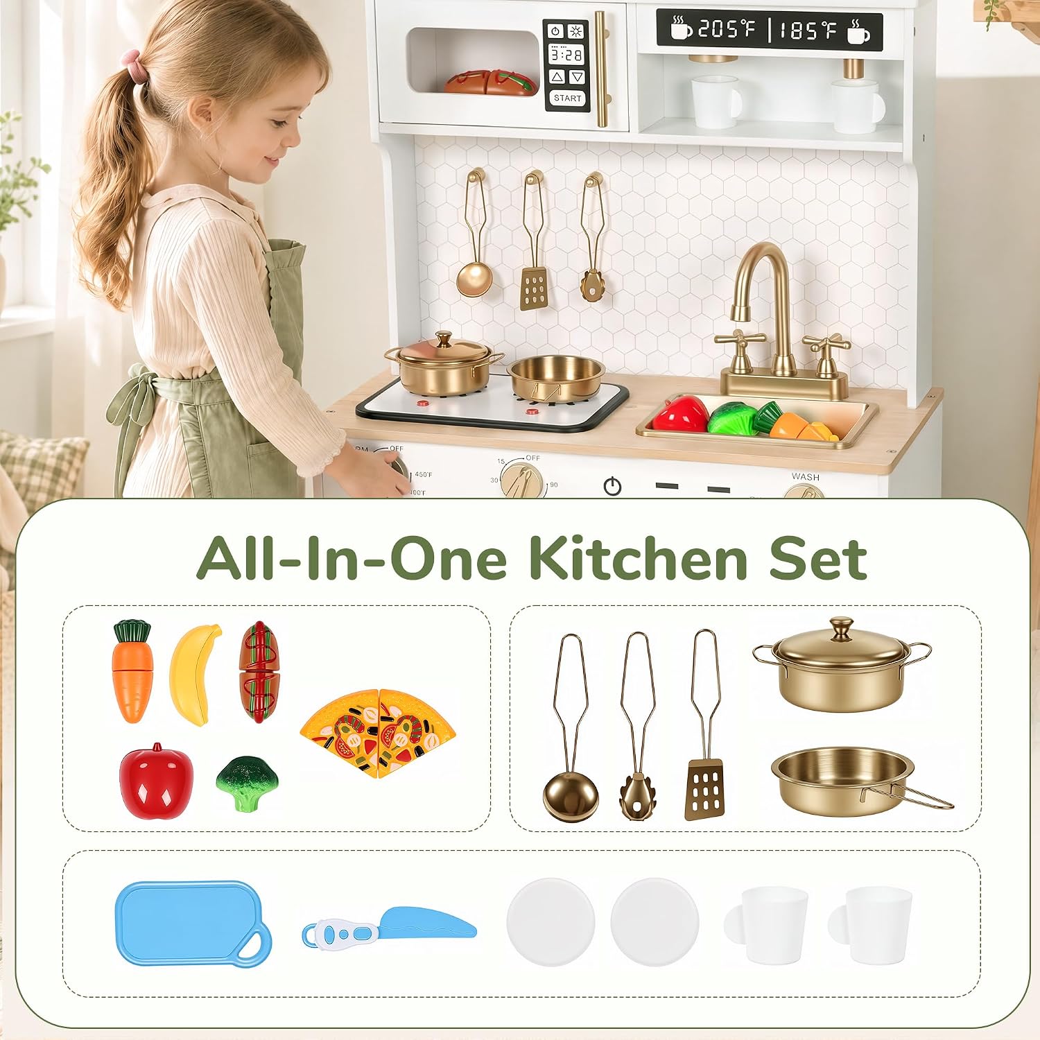Detalle 1 de Wooden Play Kitchen with Real Lights and Sounds