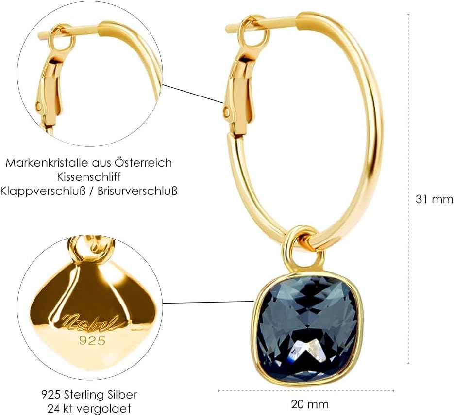 Detalle de Gold Creolen Charm Anhänger Mit Markenkristallen – 925 Sterling Silber, 24 kt Goldauflage