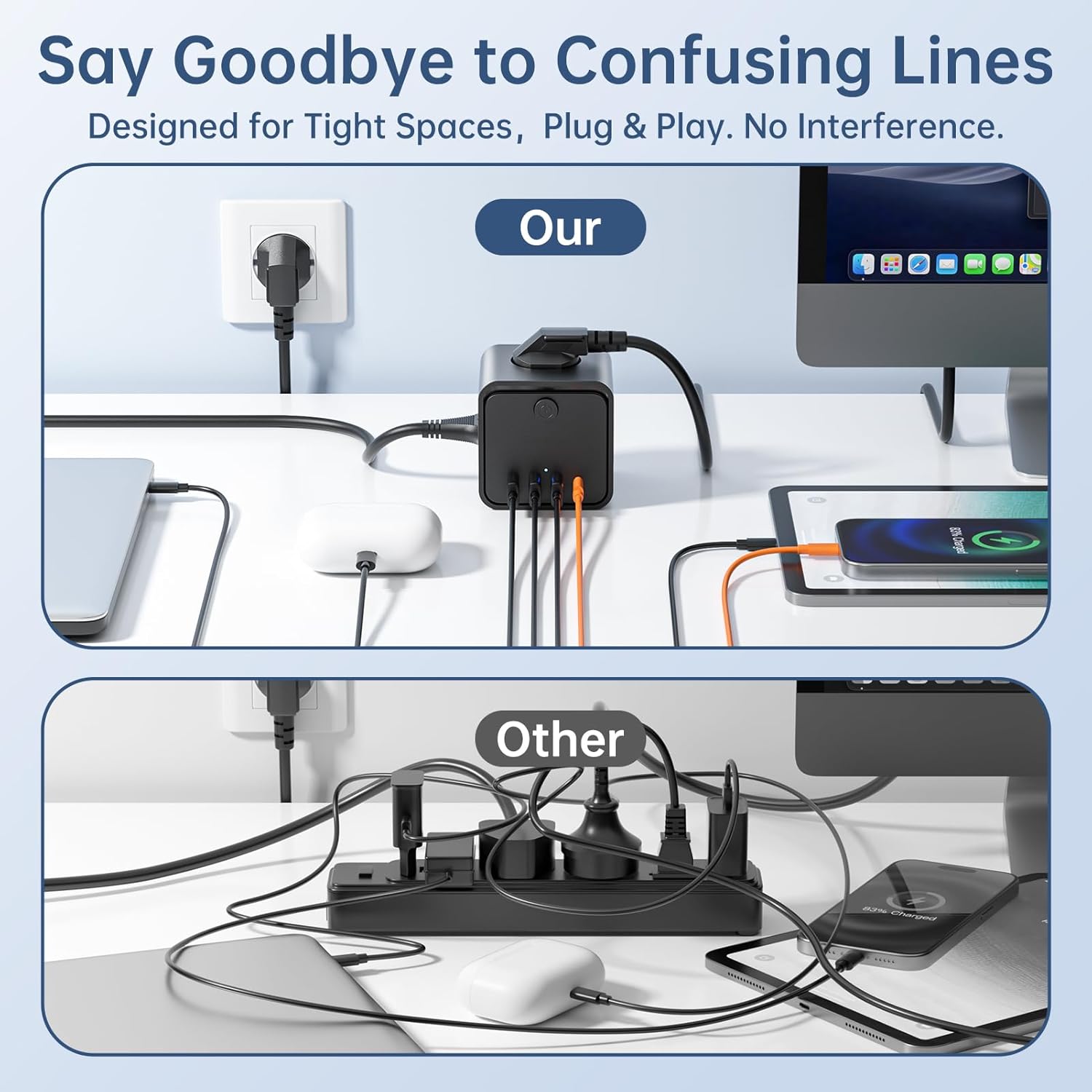Thumbnail 6 de KEMELO Steckdosenwürfel mit USB 7 in 1 – 7,4 cm kompakt, 2 m Verlängerungskabel und schaltbarer Save-Energy-Schalter