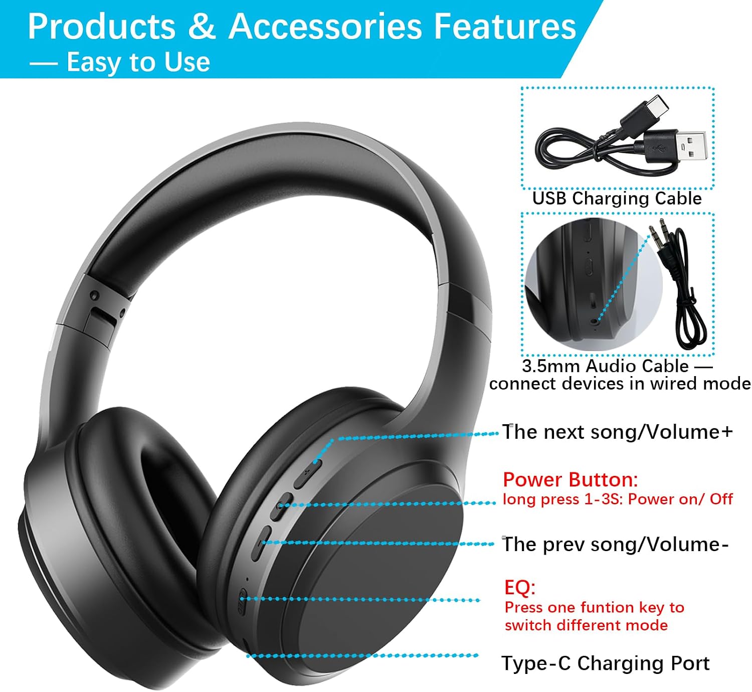 Thumbnail 3 de MOXYOY Bluetooth Headphones 82H Playtime