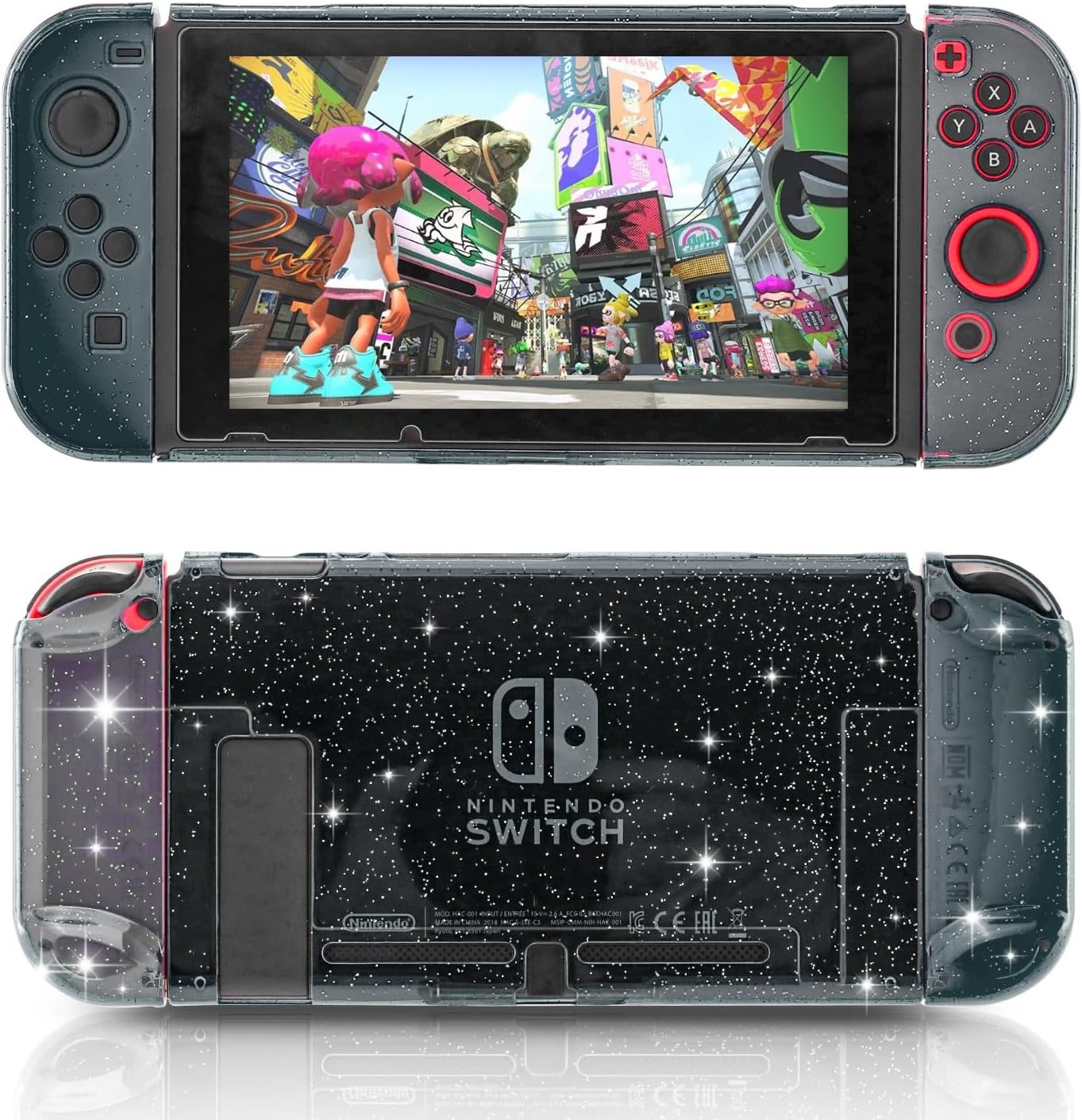 Detalle de HEATFUN Glitter Case for Nintendo Switch, Black Hard Shell with Screen Protector
