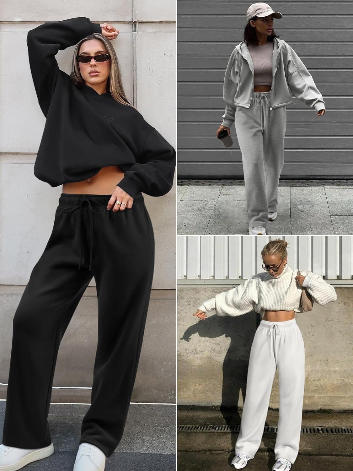 Thumbnail 1 de ATHMILE Women’s Fleece-Lined Sweatpants (Baggy Wide-Leg, Straight Leg) for Fall & Winter