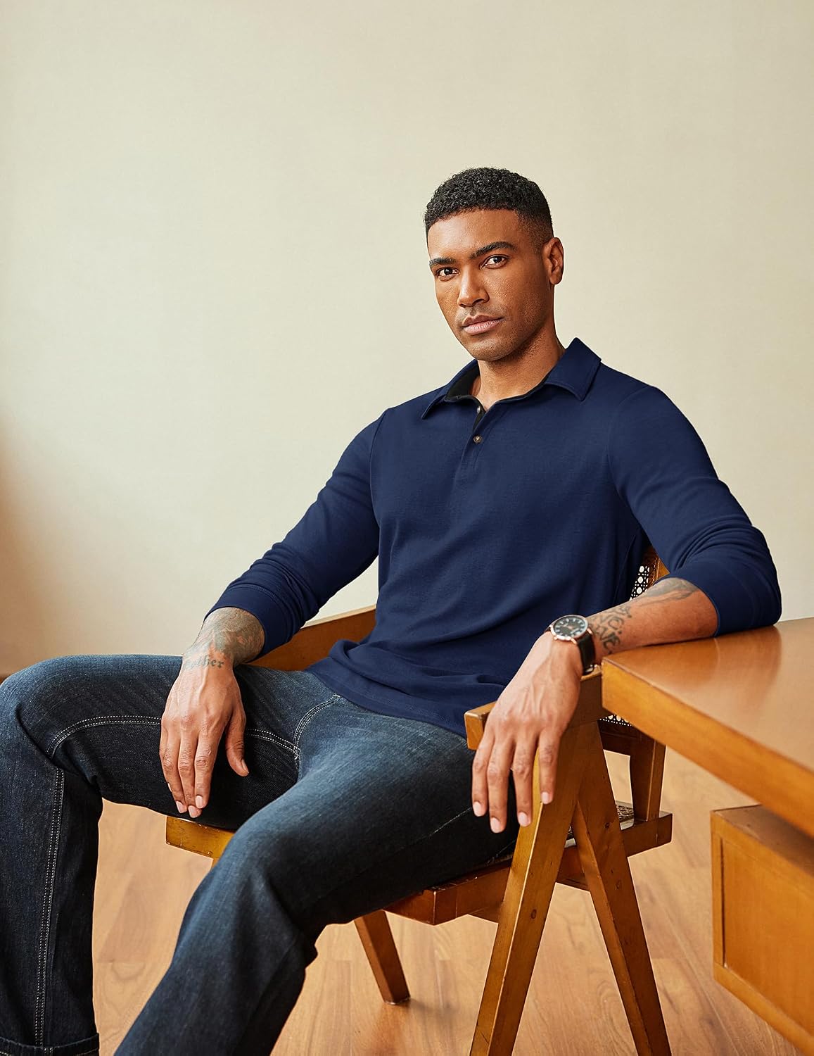 Thumbnail 6 de COOFANDY Men’s Long-Sleeve Polo Shirt with Button Collar