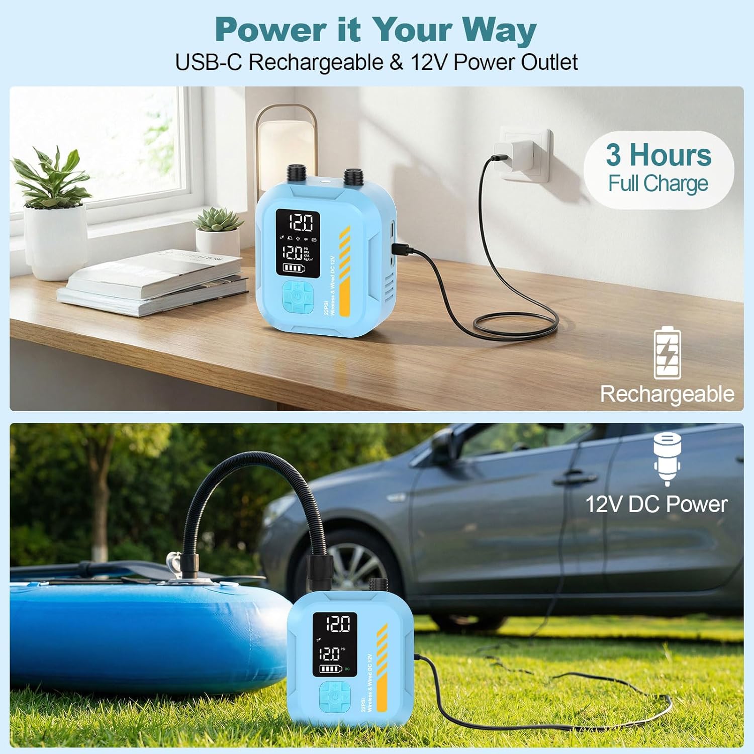 Thumbnail 5 de Rafeox Paddle Board Electric Pump: 22 PSI Portable Rechargeable SUP Air Pump