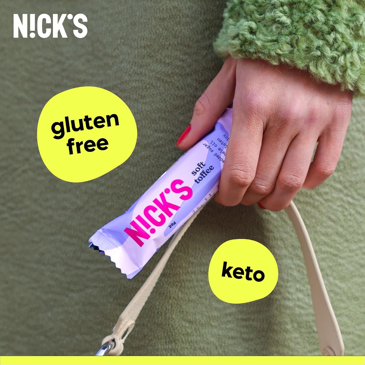 Detalle 2 de N!CK'S Soft Toffee Keto Milk Chocolate Bars, 15 x 28g, No Added Sugar