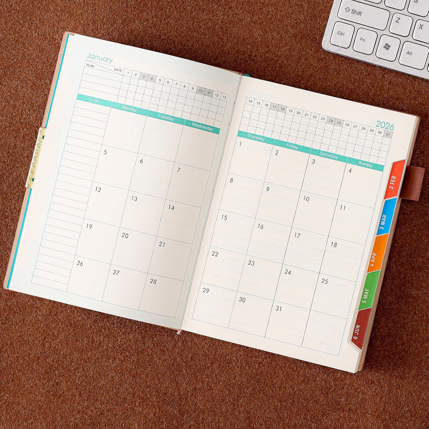 Thumbnail 3 de 2026 A5 Page-a-Day Diary (Jan to Dec) with Monthly Tabs, Pen Loop & Pocket – Pink bookmarks