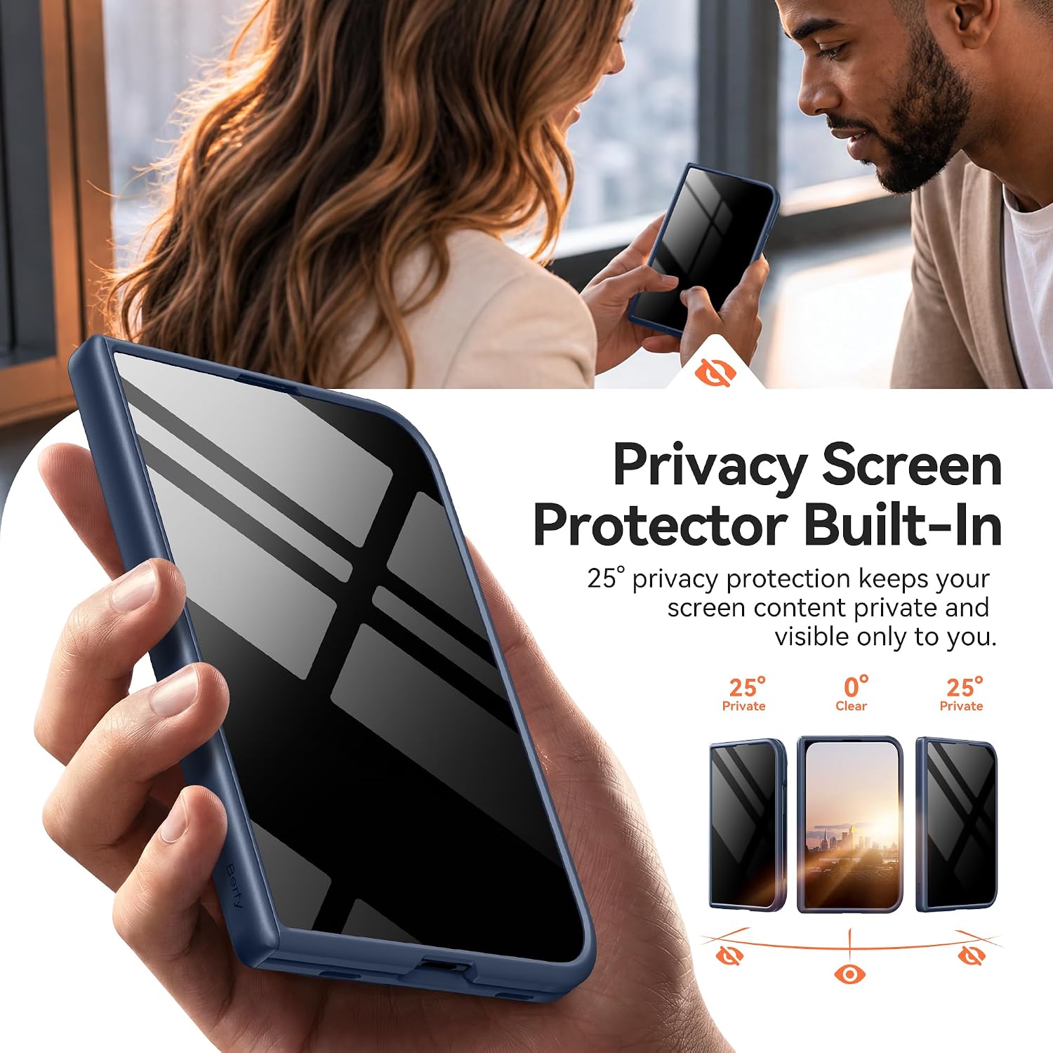 Detalle de BERFY Duo Case for iPhone Duo with MagSafe, Stand and Privacy Screen, Blue