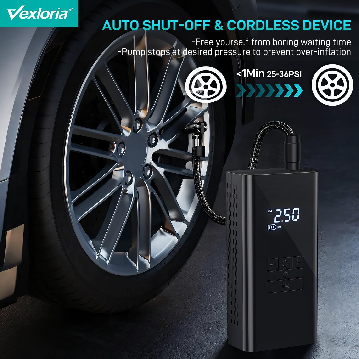 Detalle 2 de Vexloria Tyre Inflator 150 PSI portable pump