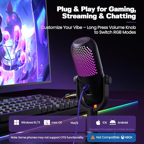 Thumbnail 4 de GUEVWES USB Condenser Microphone for PC Gaming – RGB with Stand