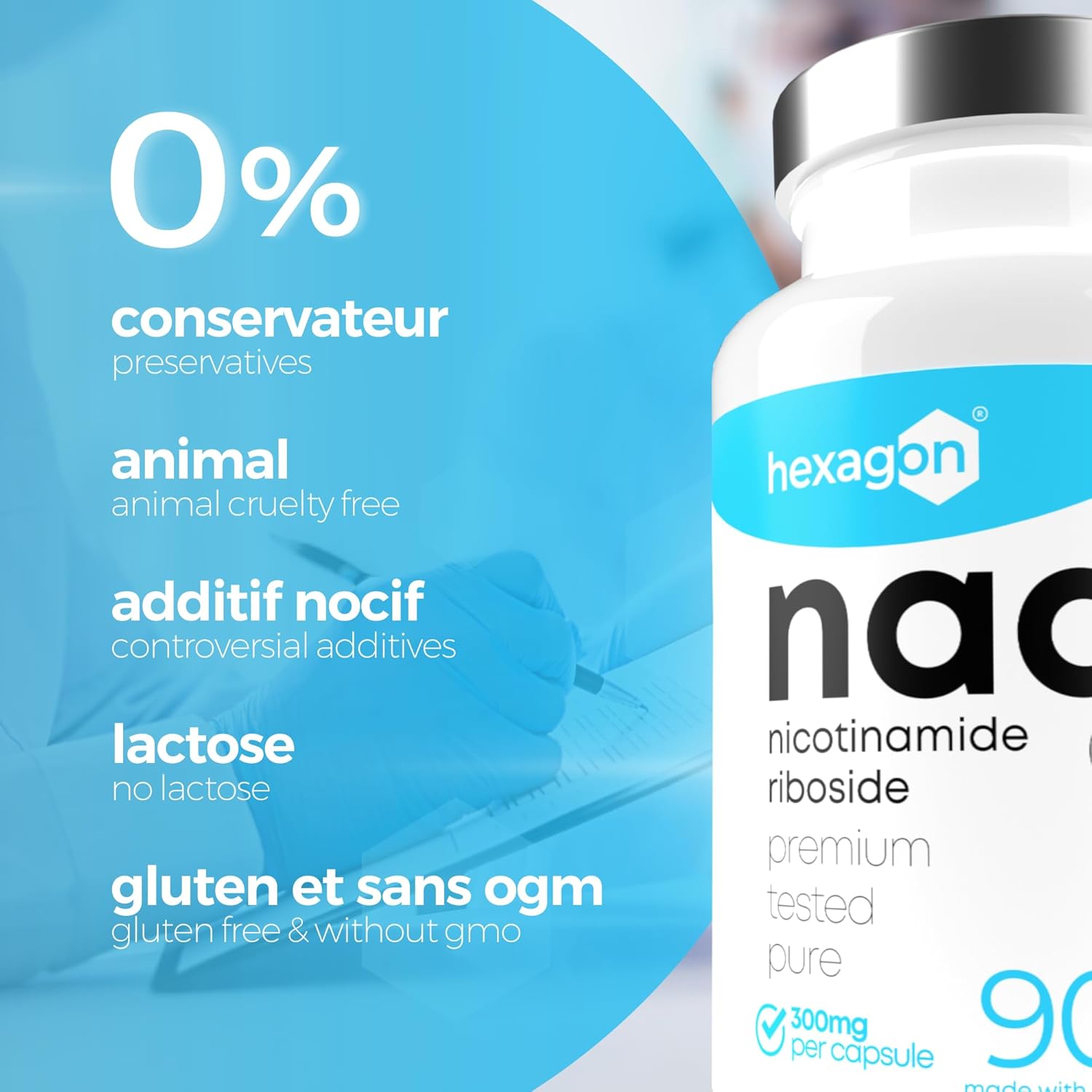 Thumbnail 6 de NAD+ Nicotinamide Riboside Chloride 300 mg – Cure de 3 mois (90 gélules végétales, vegan)
