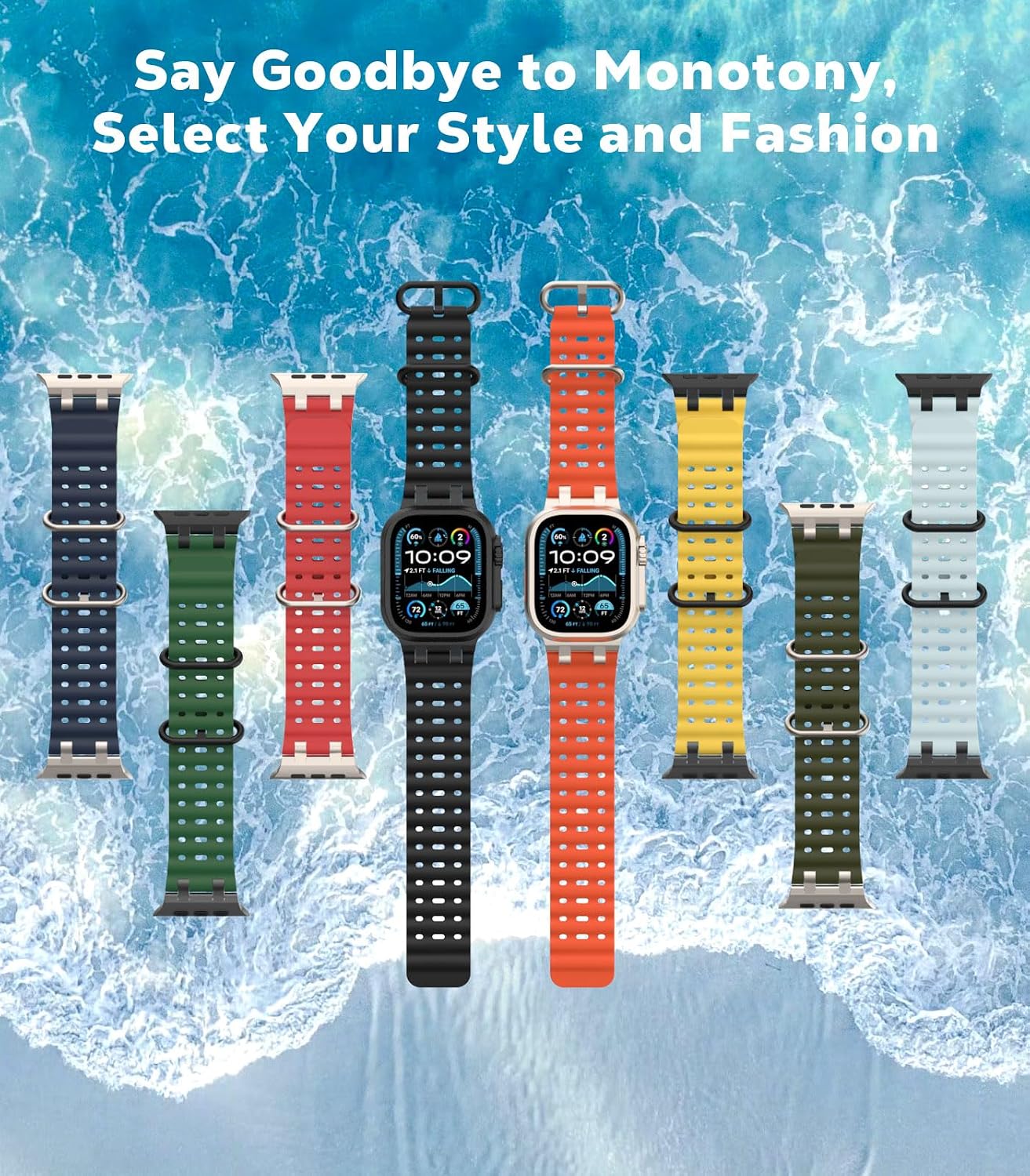 Detalle de Astorgos Cinturino Ocean per Apple Watch compatibile (Ultra 3/2/1 49mm, vari 46/45/44/42mm) in silicone sportivo traspirante