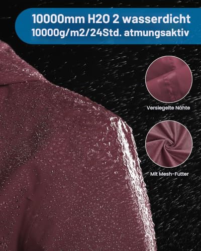 Detalle 2 de 33,000ft Regenjacke Damen Wasserdicht & atmungsaktiv – Weinrot, Größe 44