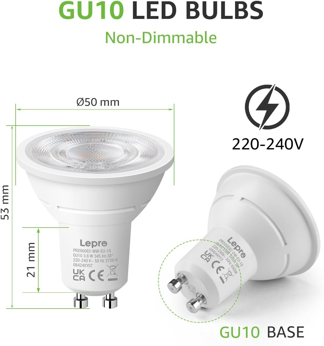 Thumbnail 5 de Lepro GU10 3.6W warm white LED bulbs pack of 10