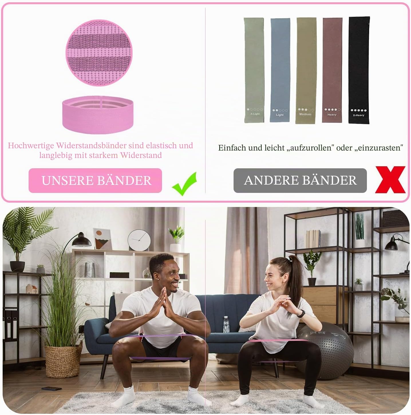 Thumbnail 4 de PLEASION Resistance Bands 5er Set FitnessbĂ€nder đ§
