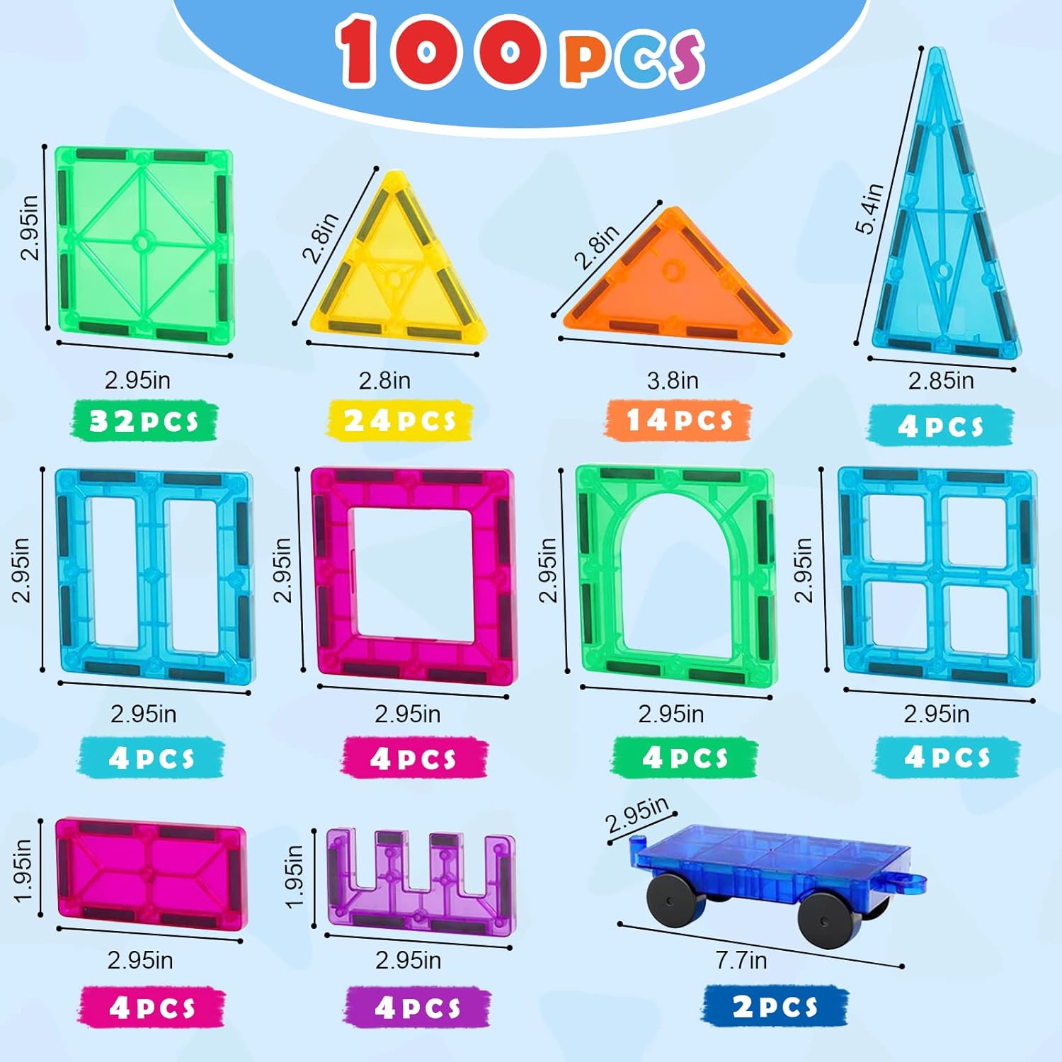 Detalle 2 de Gemmicc Magnetic Tiles 100 PCS with 2 Cars (STEM Approved Magnet Building Set)