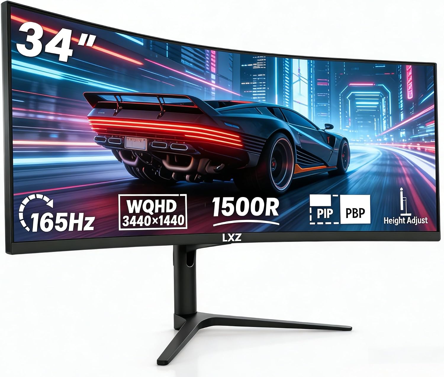 Detalle de LXZ 34 Zoll Curved Gaming Monitor mit 165 Hz, UWQHD 3440x1440, 1500R, Höhenverstellung und HDR