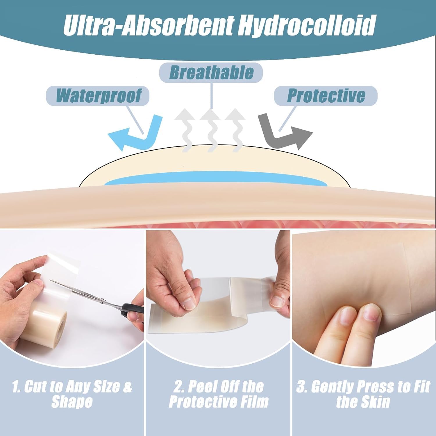 Detalle 2 de Rayyl Hydrocolloid Roll 5cm x 1.5M – Ultra-Thin 0.3mm Self-Adhesive Patches for Blisters, Cuts & Minor Skin Irritations