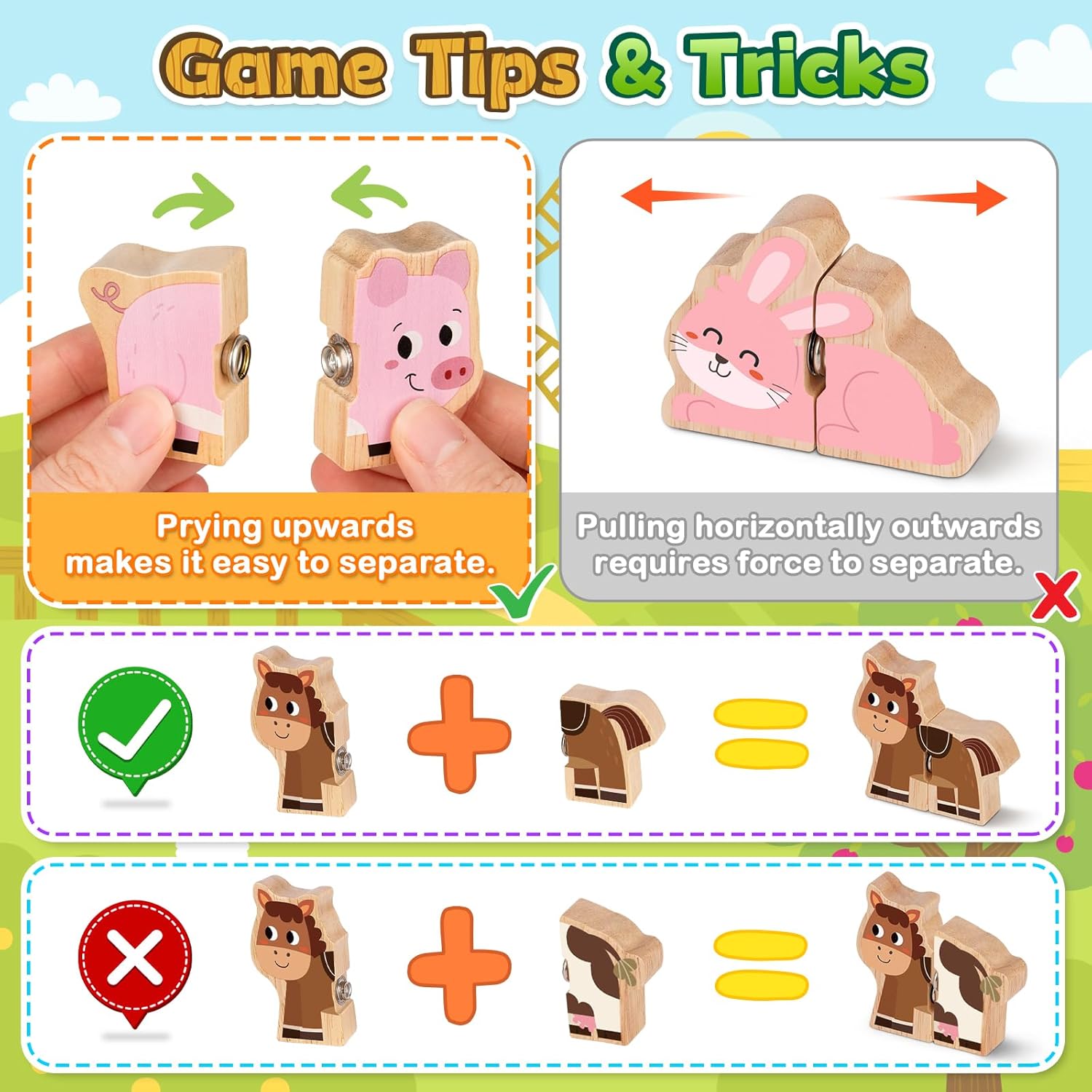 Detalle de Montessori-style wooden farm animal matching puzzle set for 1–3 year olds (10 snap fastener puzzles)