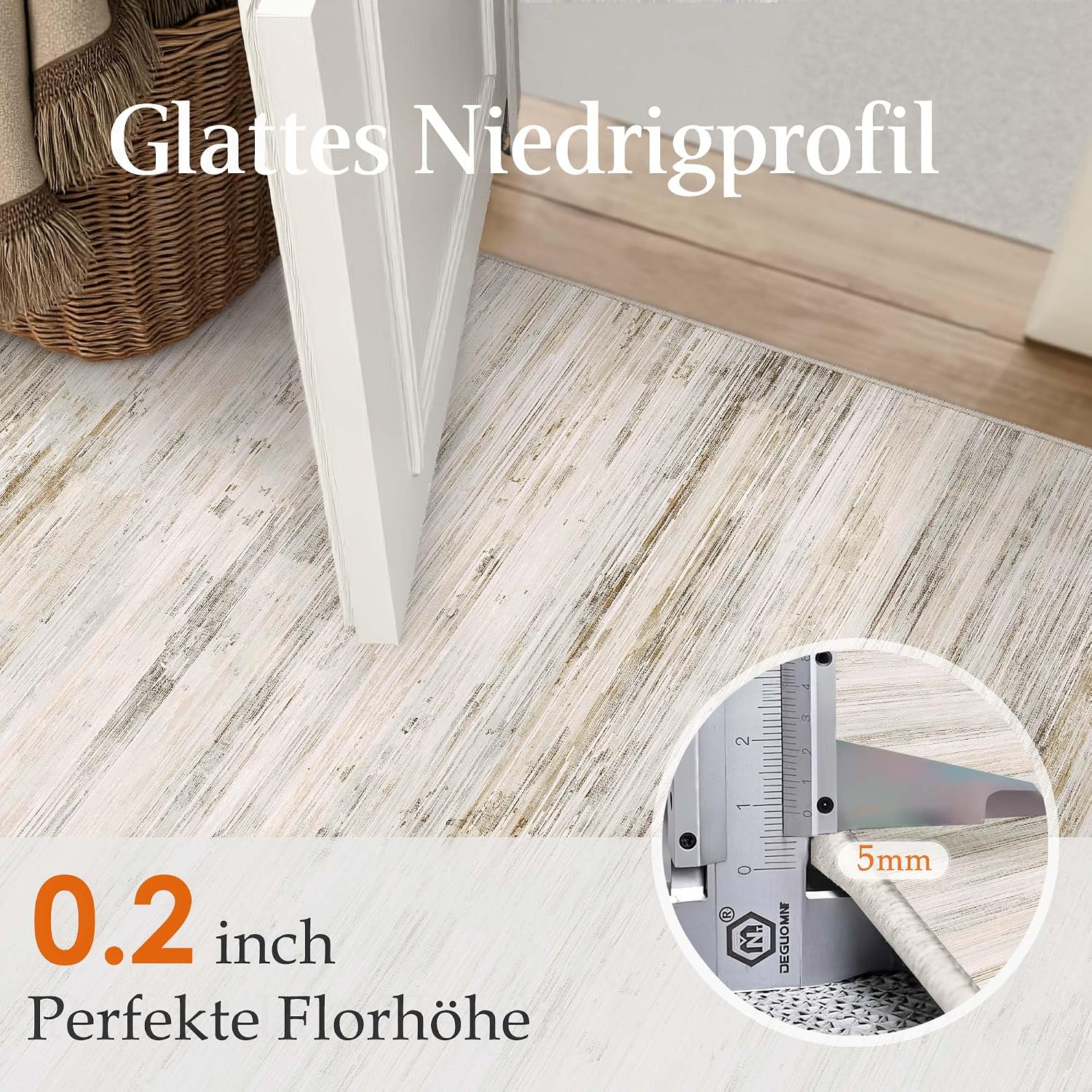 Detalle de PureCozy Beige Teppich 200x300 cm – abstrakt, waschbar, rutschfeste Kurzflor-Option für Wohnzimmer & mehr