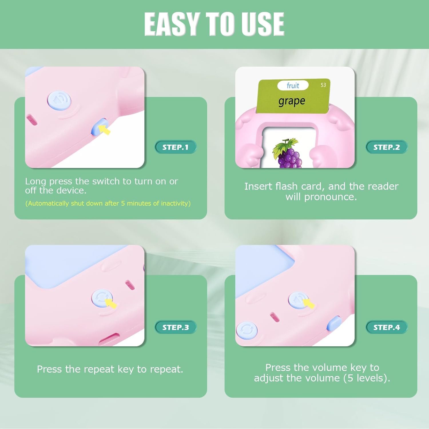 Thumbnail 5 de Talking Flash Cards for Toddler Toys (Age 2–6) with 510 Sight Words – Interactive Montessori Learning Gift