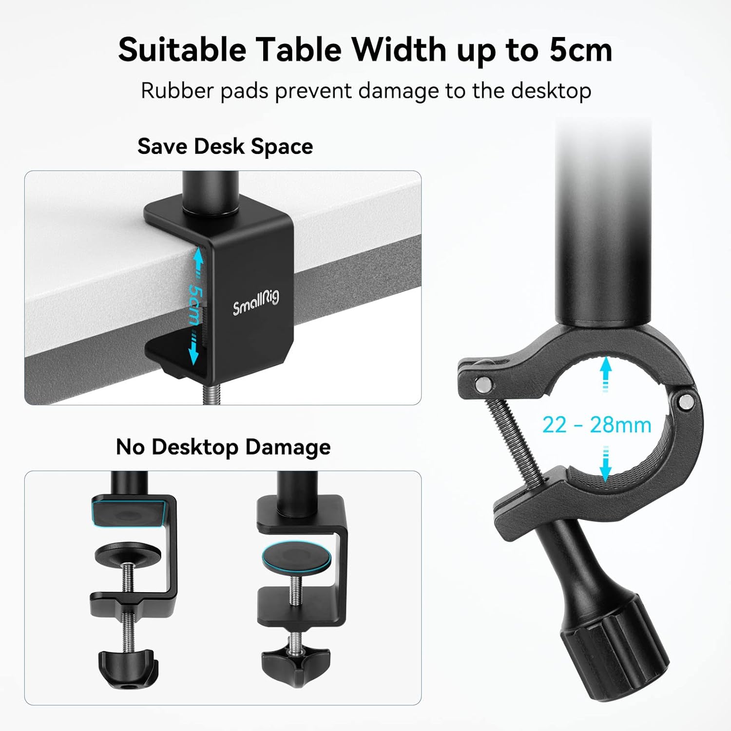 Detalle de SMALLRIG Support de table 3992 avec rotule 1/4" et bras magique pour éclairage et prises de vue