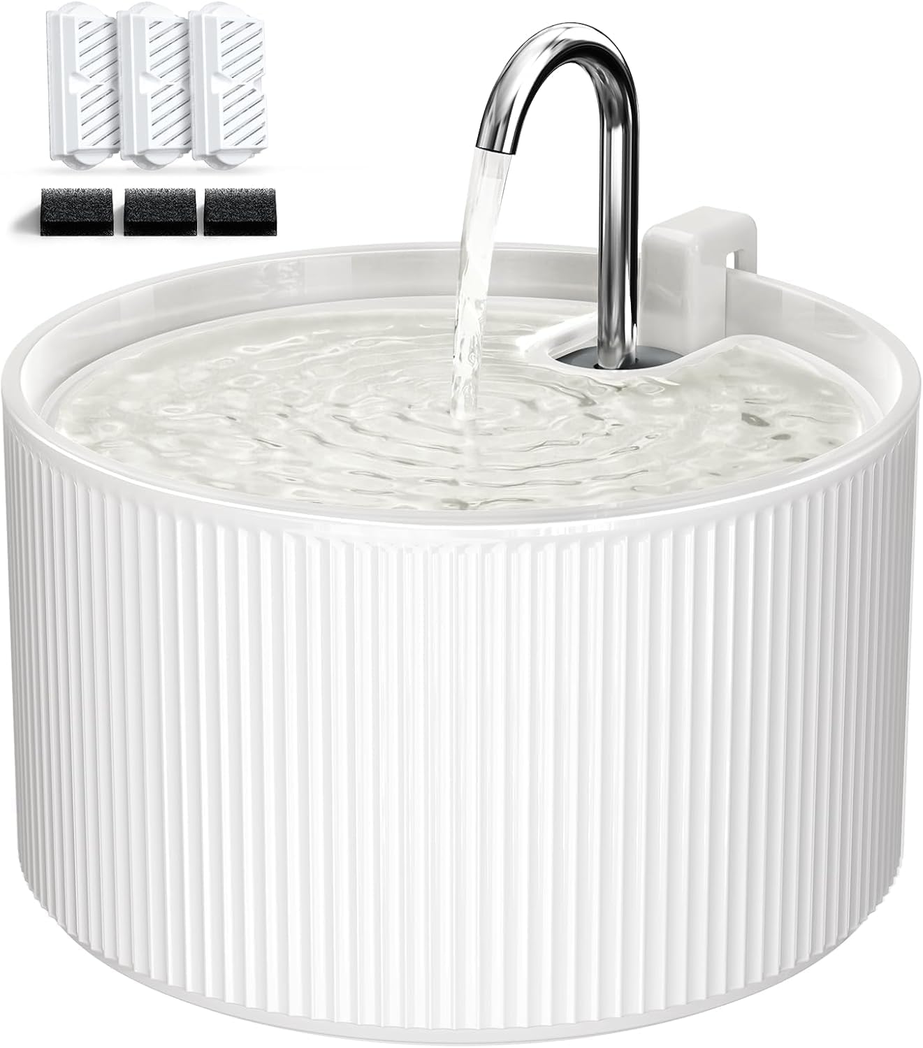 Detalle de Keramik-Katzenbrunnen, 2,2L/74oz – ultraleise Trinkquelle für Katzen mit Doppel-Filterung