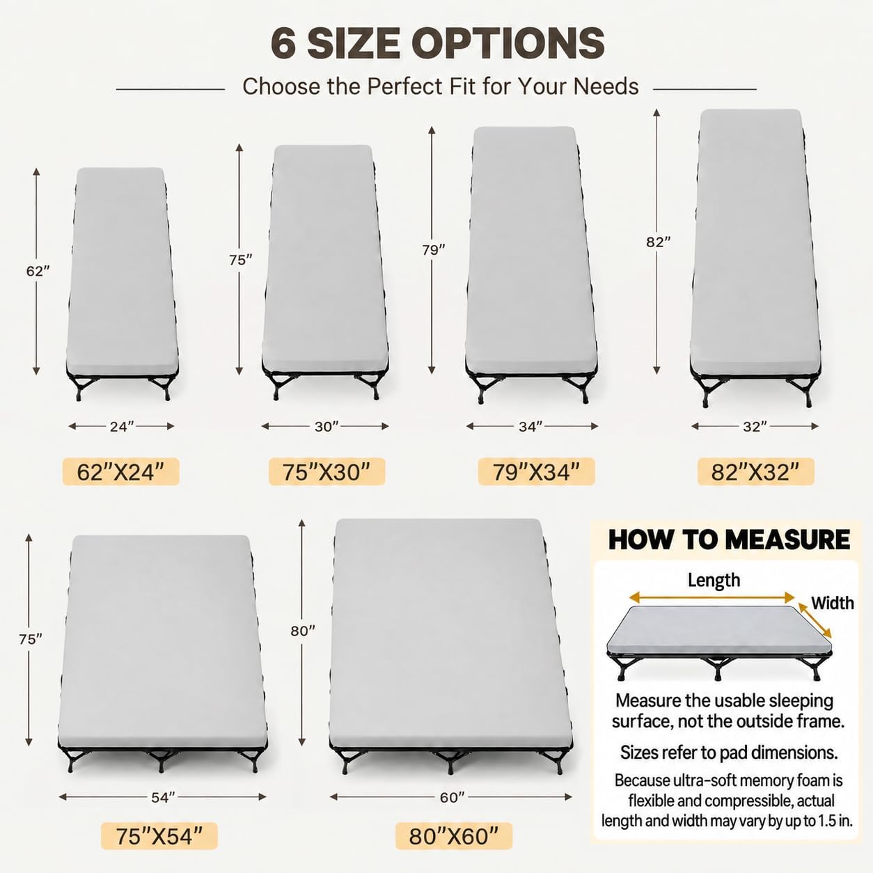 Detalle 2 de CYMULA Camping Cot Mattress Topper (2-inch Memory Foam) — Portable Roll-Up Mattress Pad for Adults (only mattress)