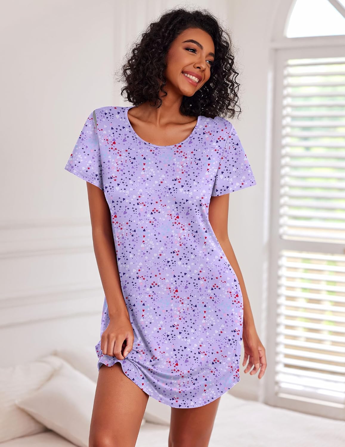 Detalle de Ekouaer 3-Pack Cotton Nightgowns for Women, Short-Sleeve Sleepshirts