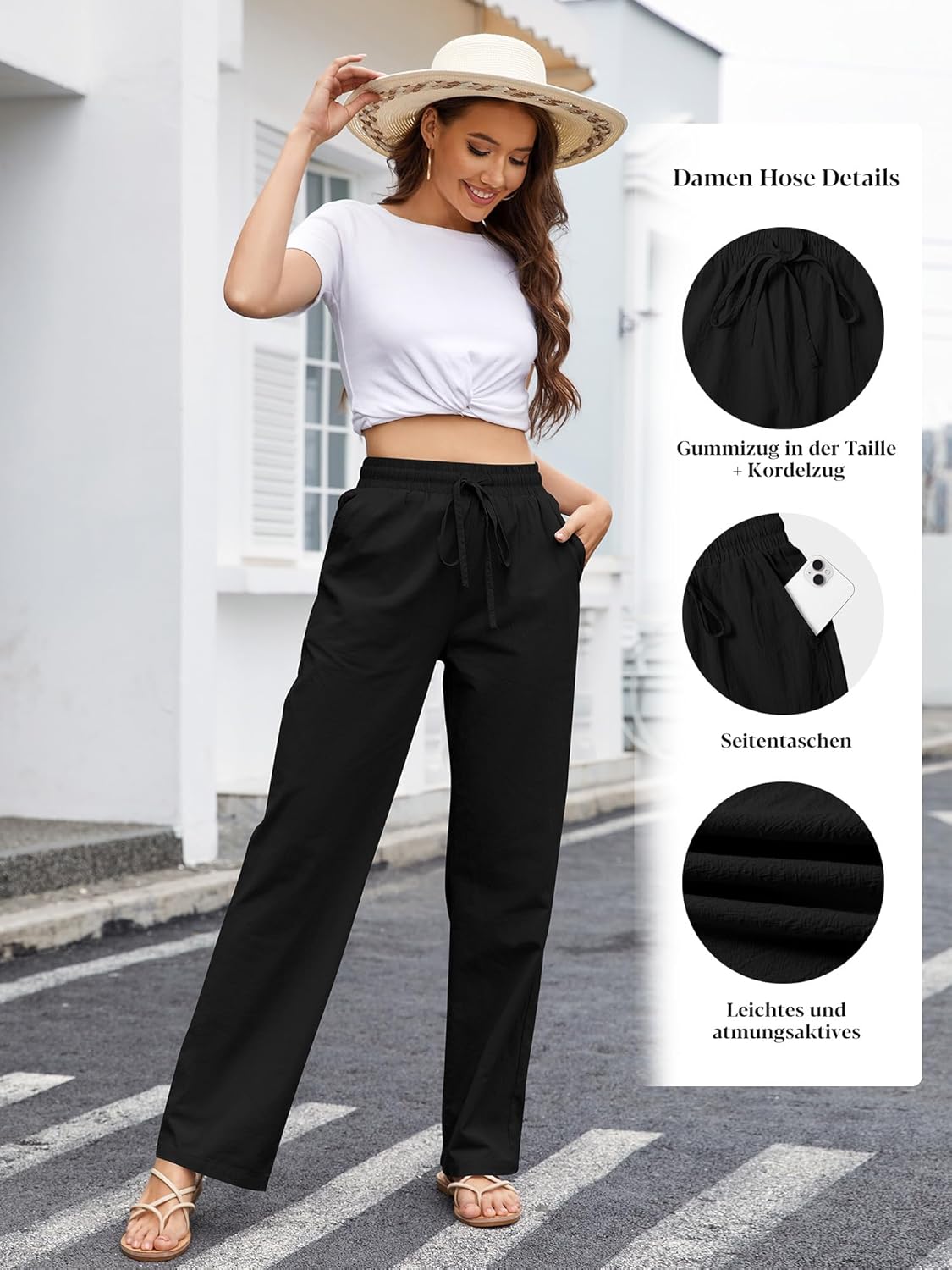 Thumbnail 2 de Tincini Leinenhose Damen – Sommer Freizeithose aus Musselin mit geradem Schnitt und Taschen