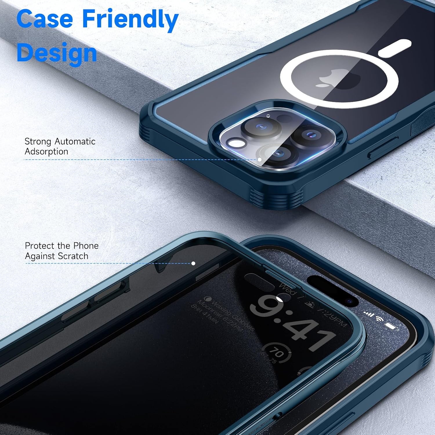 Detalle 2 de seacosmo Magnetic iPhone 15 Pro Max Case with Privacy Screen Protector & Camera Lens Protector (Blueseacosmo)