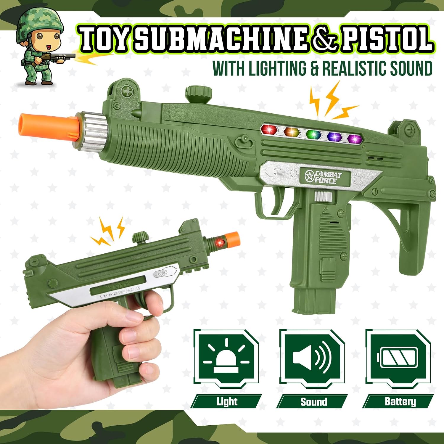 Detalle 2 de GIFTINBOX Army Costume for Boys, 15-Piece Camo Soldier Dress-Up Set