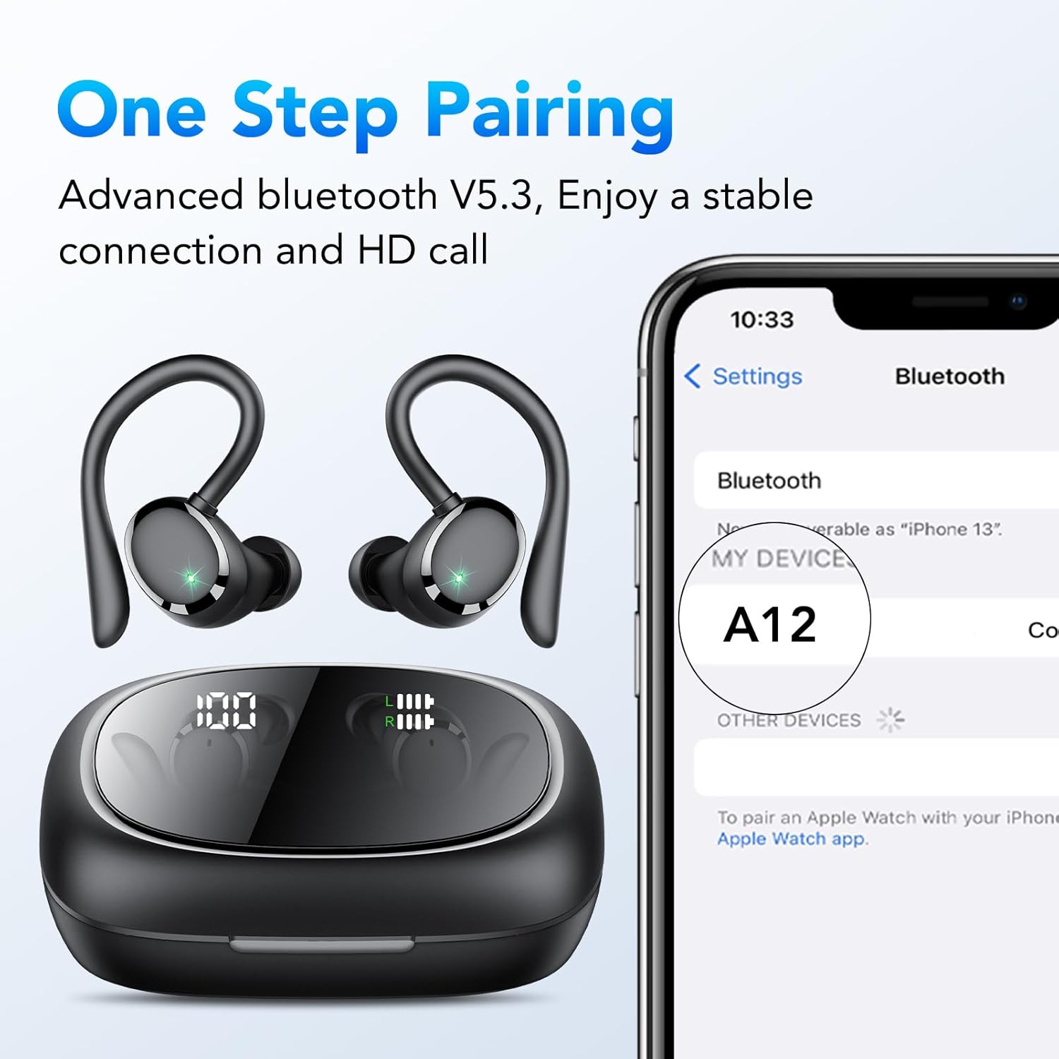 Thumbnail 4 de Ecouteurs Bluetooth Sport sans Fil – HiFi, ANC ENC et IPX7, affichage LED, 72H d’autonomie