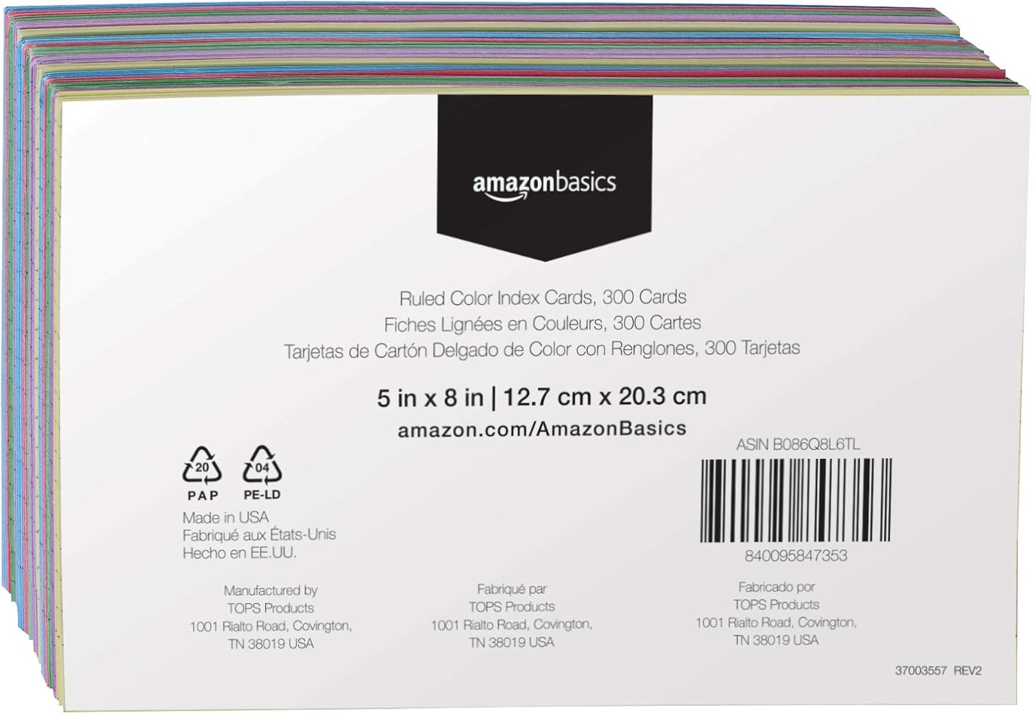 Detalle 2 de Amazon Basics 5 x 8 Inch Ruled Color Index Cards • 300 Count (Assorted Colors)