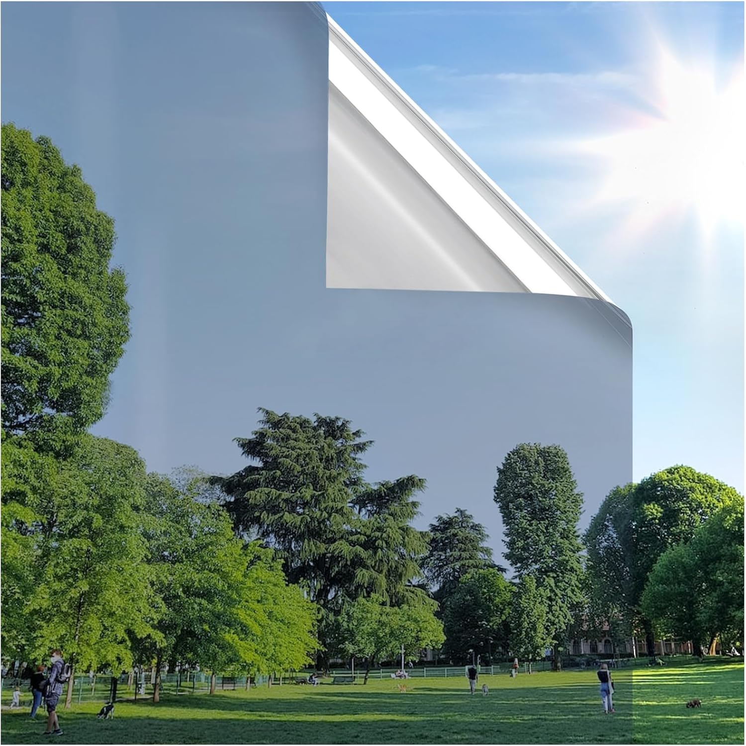 rabbitgoo One-Way Window Privacy Film (Silver) for Home, Removable Reflective Heat & UV Control Tint, 29.5 in x 6.5 ft