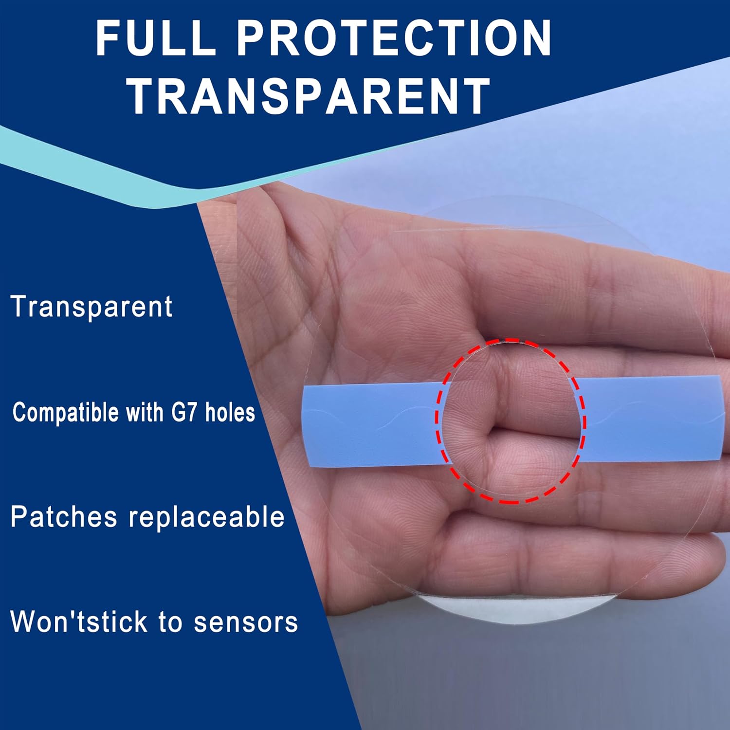 Detalle 2 de GTAGKOMMEN Dexcom G7-55 sensorplåster, transparenta och vattentäta, 55-pack