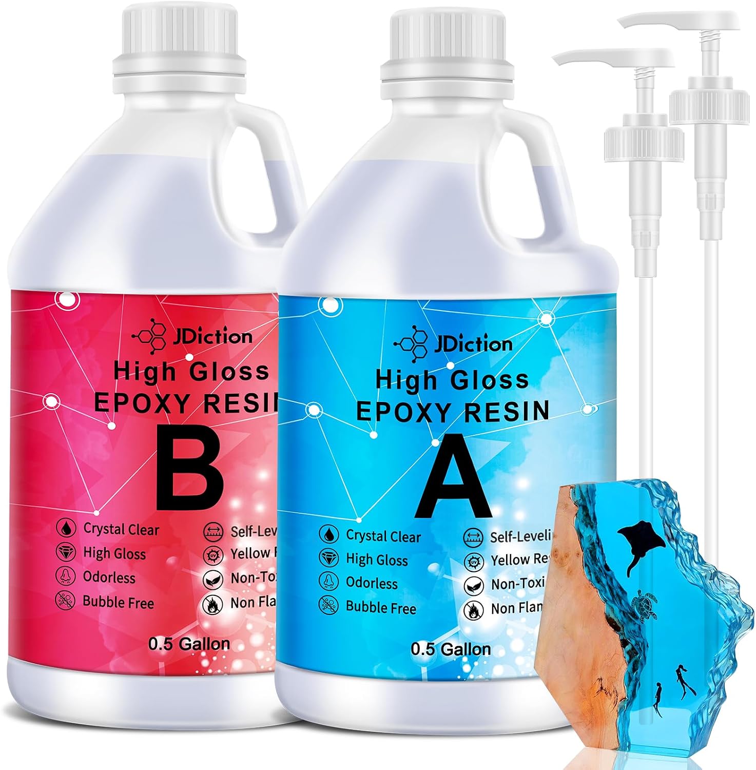Detalle de JDiction Epoxy Resin, Clear High Gloss 1 Gallon/128oz – Practical Choice for Crafts and Tabletops