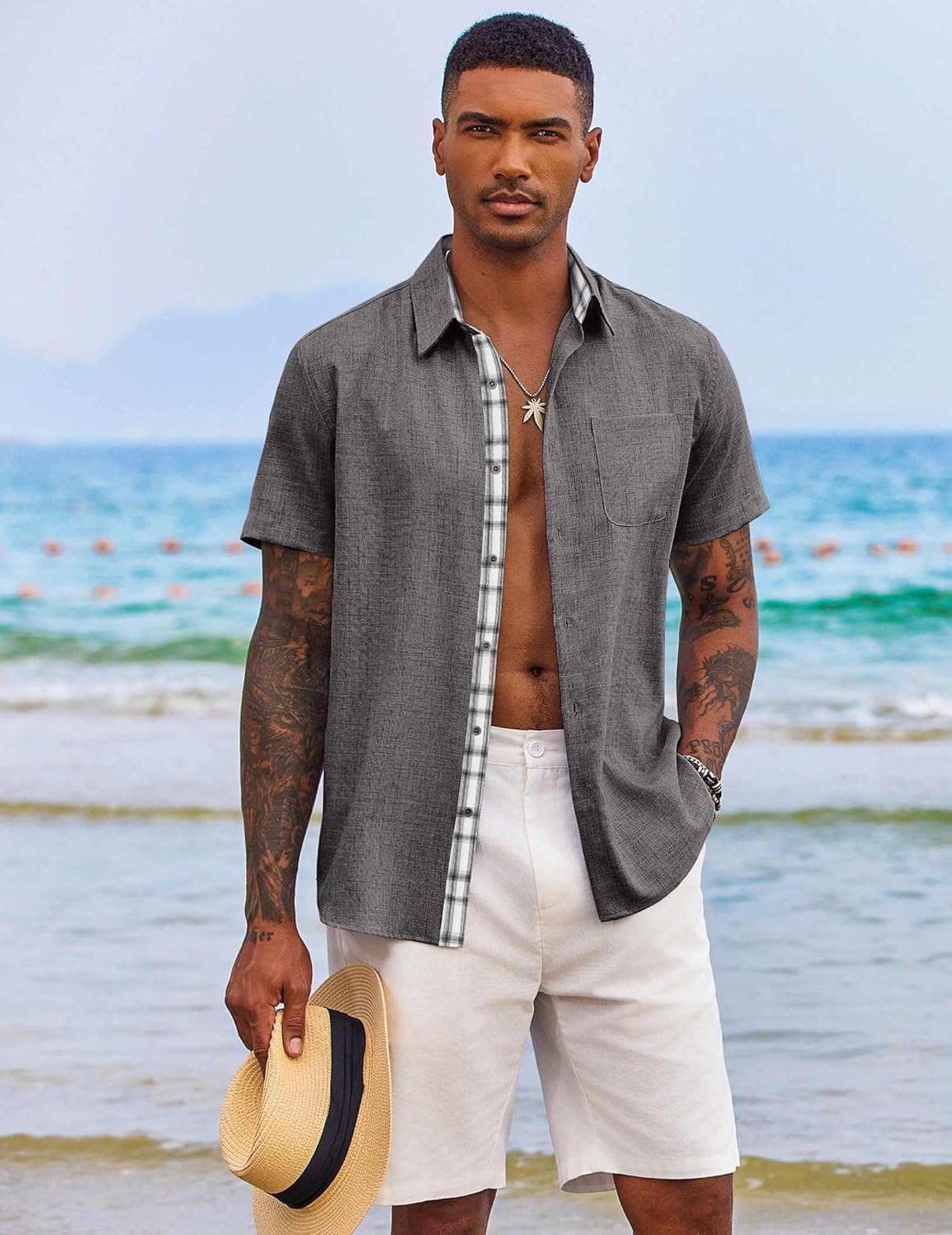 Detalle 2 de COOFANDY Button Down Short Sleeve Shirt