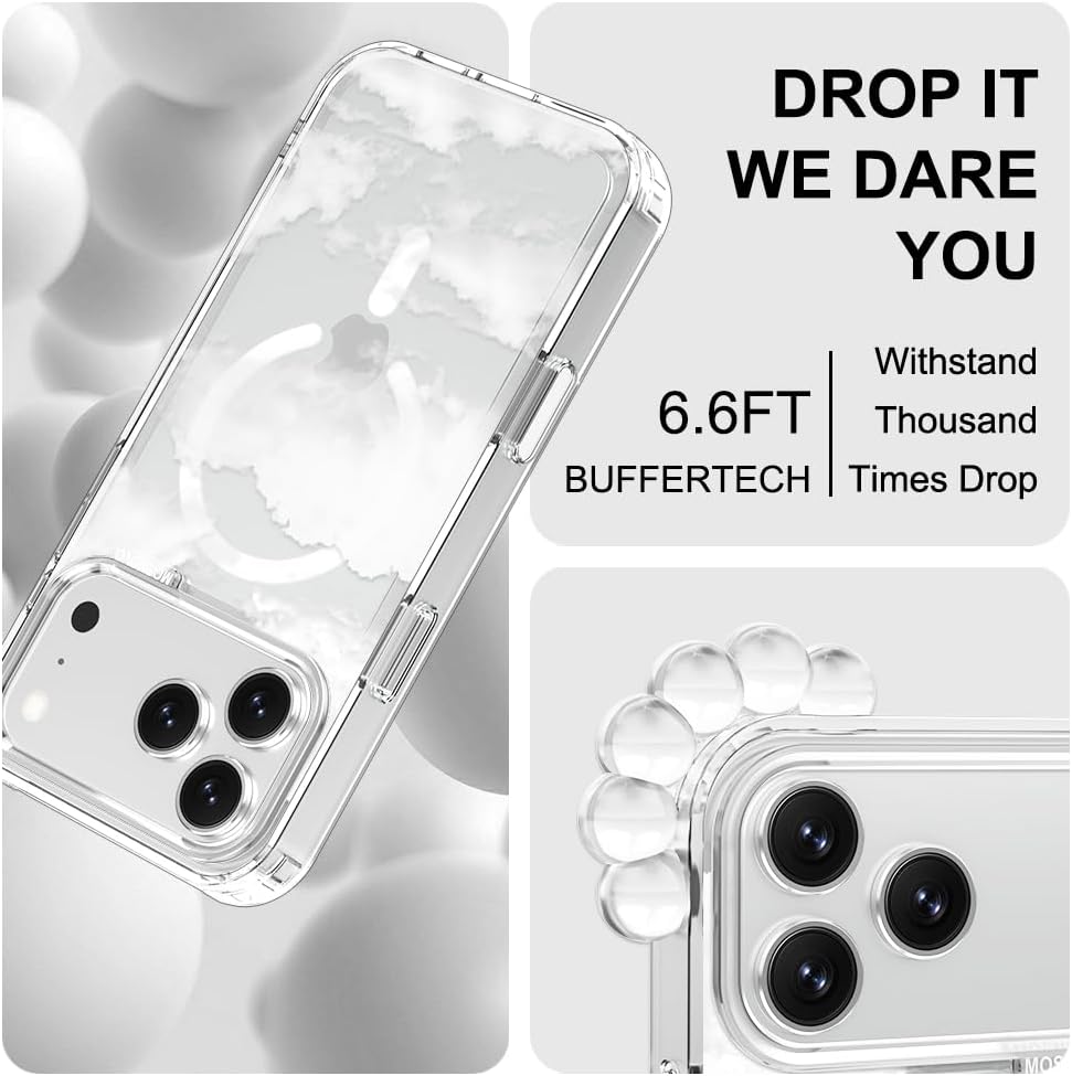 Detalle de MOSNOVO Case for iPhone 17 Pro Max — Clear with Cloud Design, MagSafe Compatible