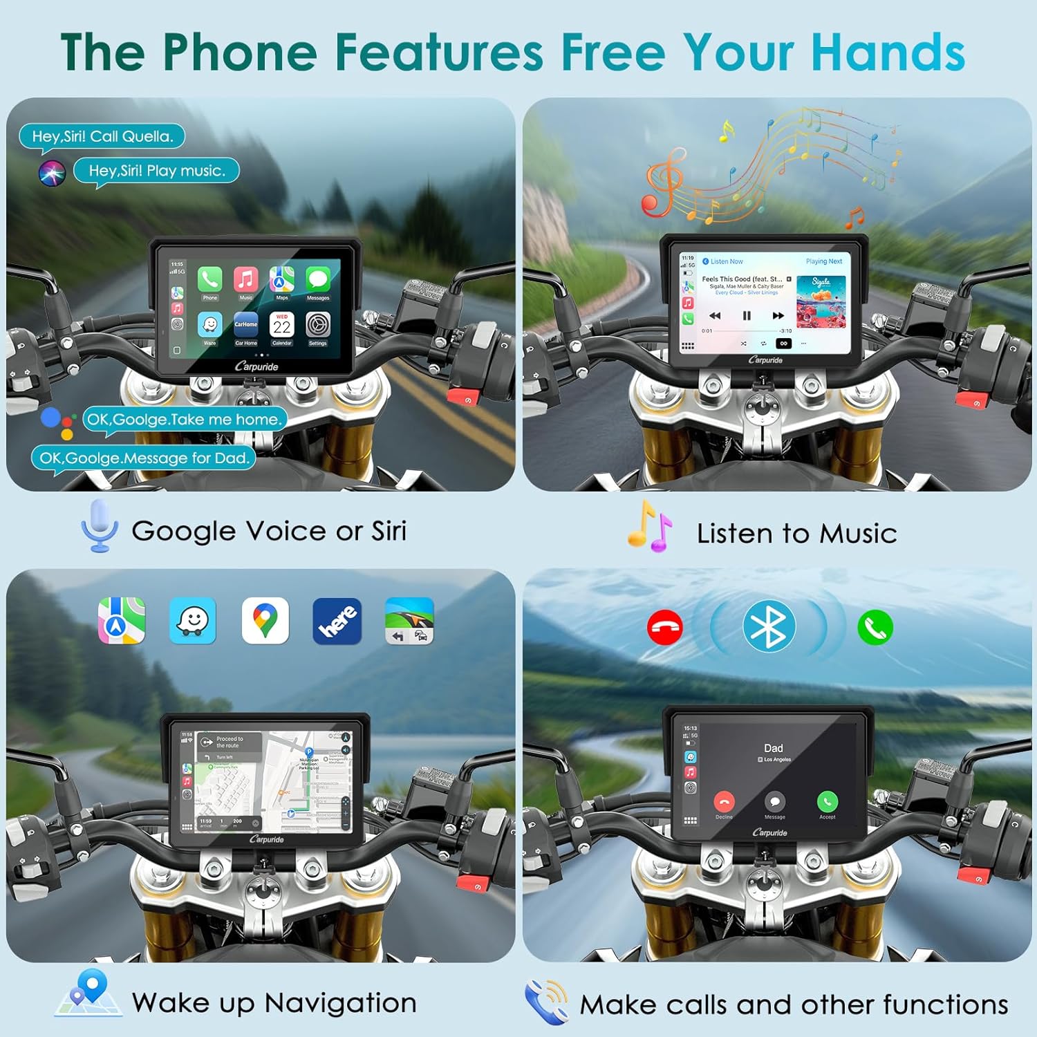 Thumbnail 5 de Carpuride W502S Pro per moto wireless CarPlay/Android Auto da 5" con supporto BM05