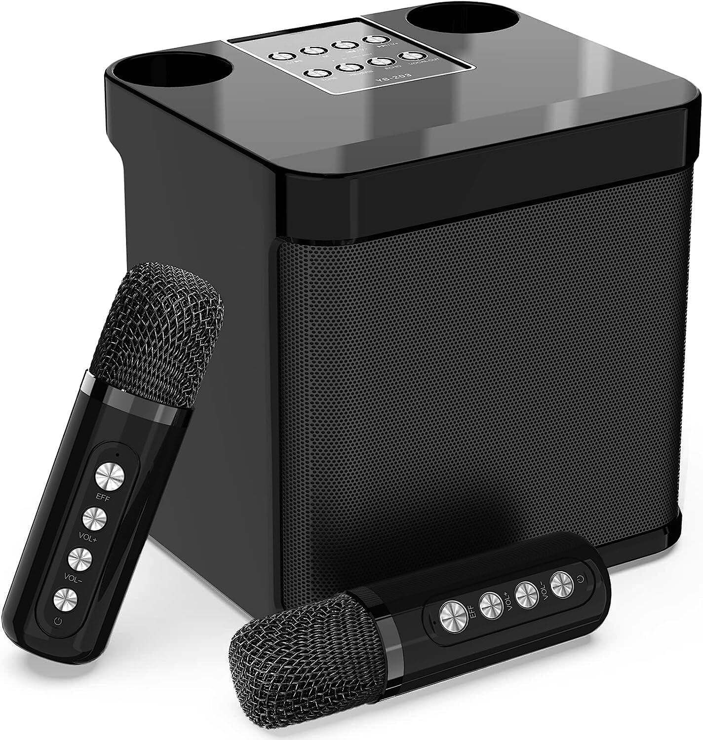 Detalle de MUMUWIND MMF-203B karaokeluidspreker met 2 draadloze microfoons, Bluetooth en USB