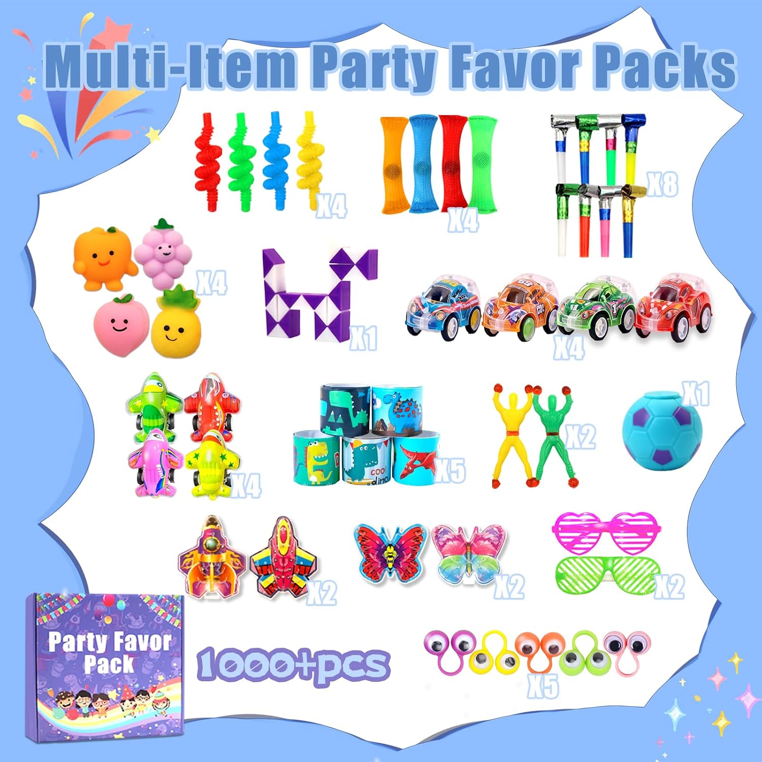 Detalle 2 de Wuridiwa toys 1,000-Piece Kids’ Party Favor Set with Fidget Toys