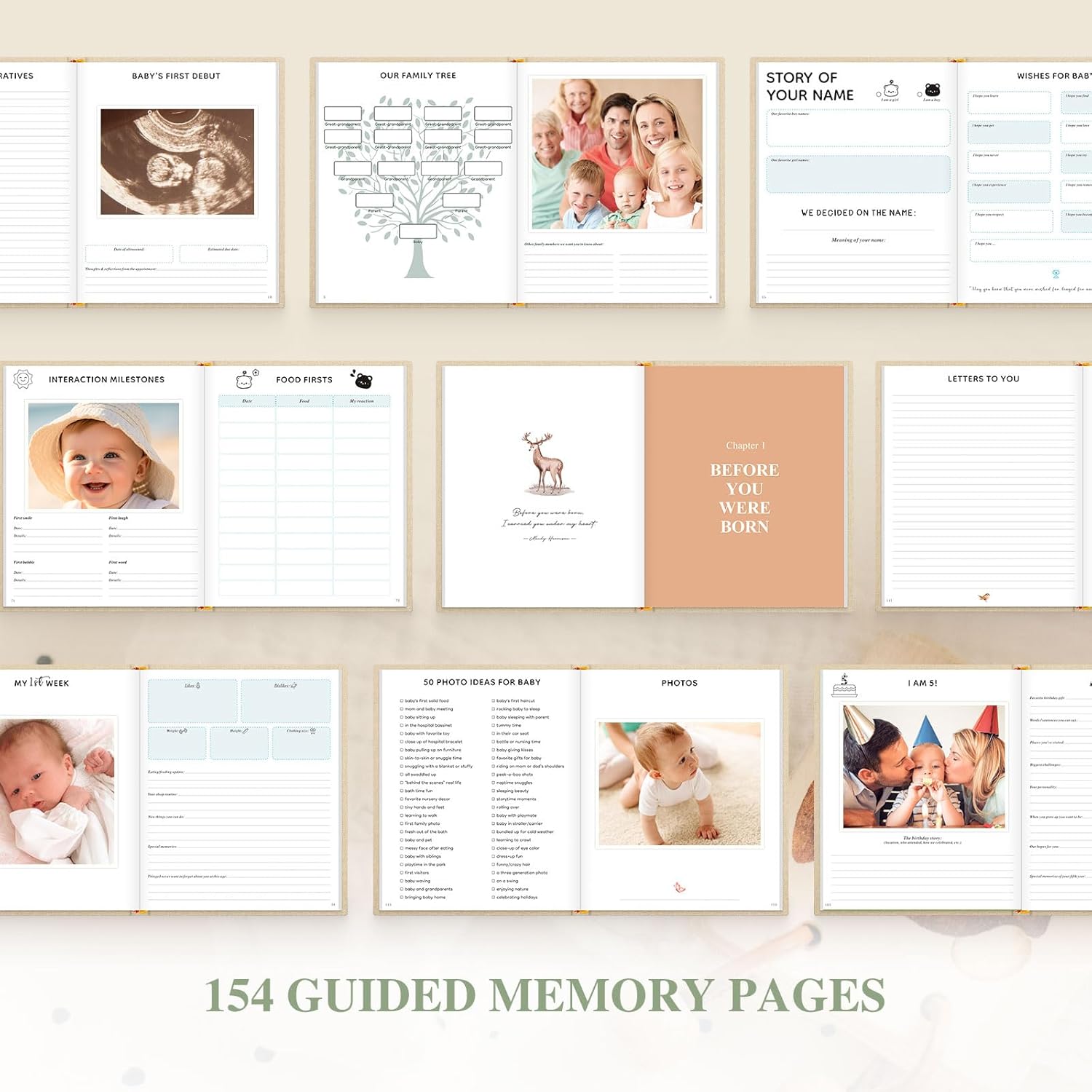 Thumbnail 4 de Lanpn Memory Book for Boy & Girl - Linen Cover First 5 Years Baby Journal