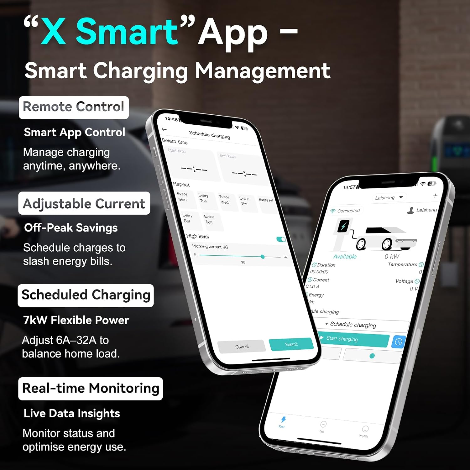 Detalle 2 de LEISHENG ENERGY EV Charger 7kW Type 2: Practical UK Home Charging with App, RFID and LCD