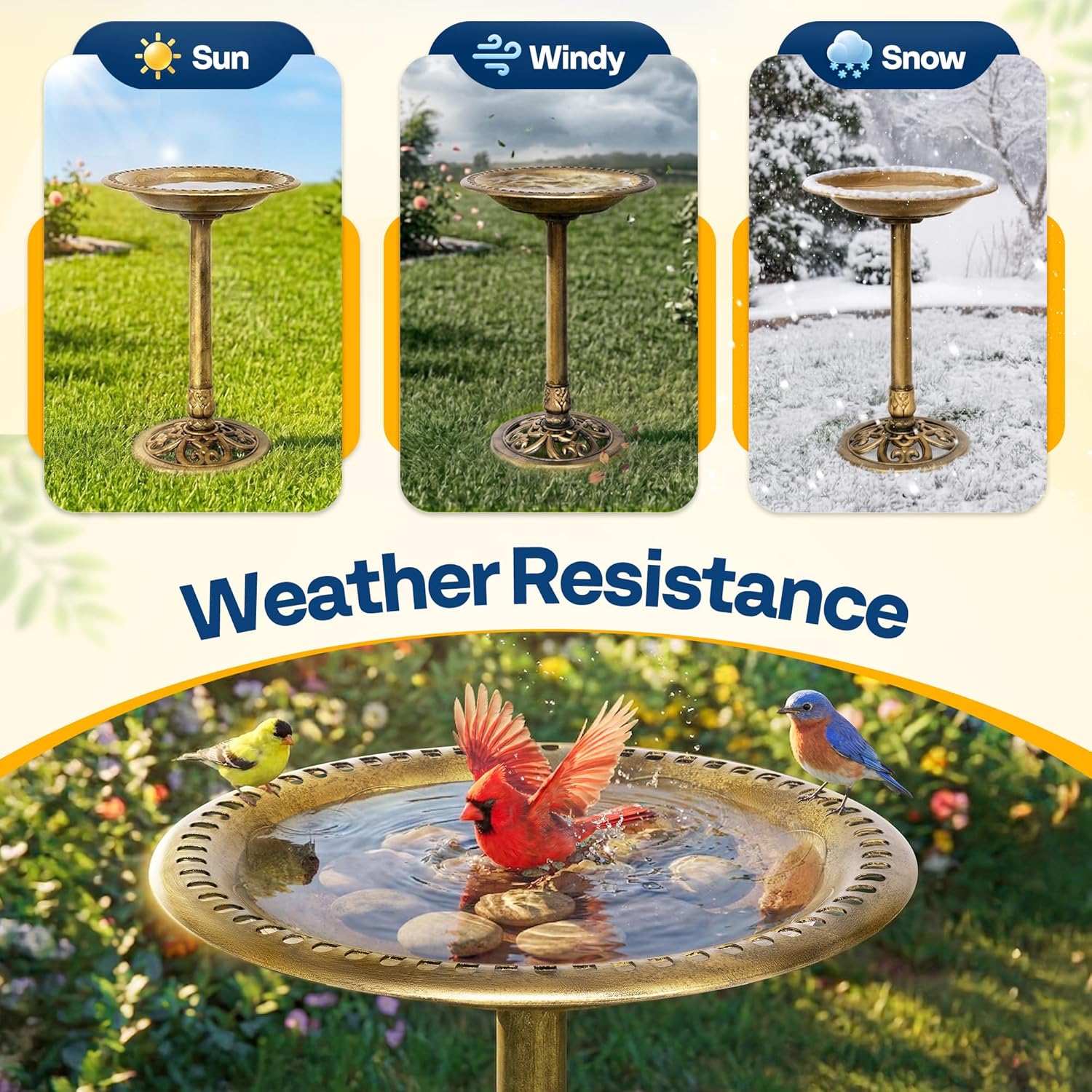 Detalle de VIVOHOME garden birdbath stand with copper-tone polyresin bowl, 71 x 50 x 50cm